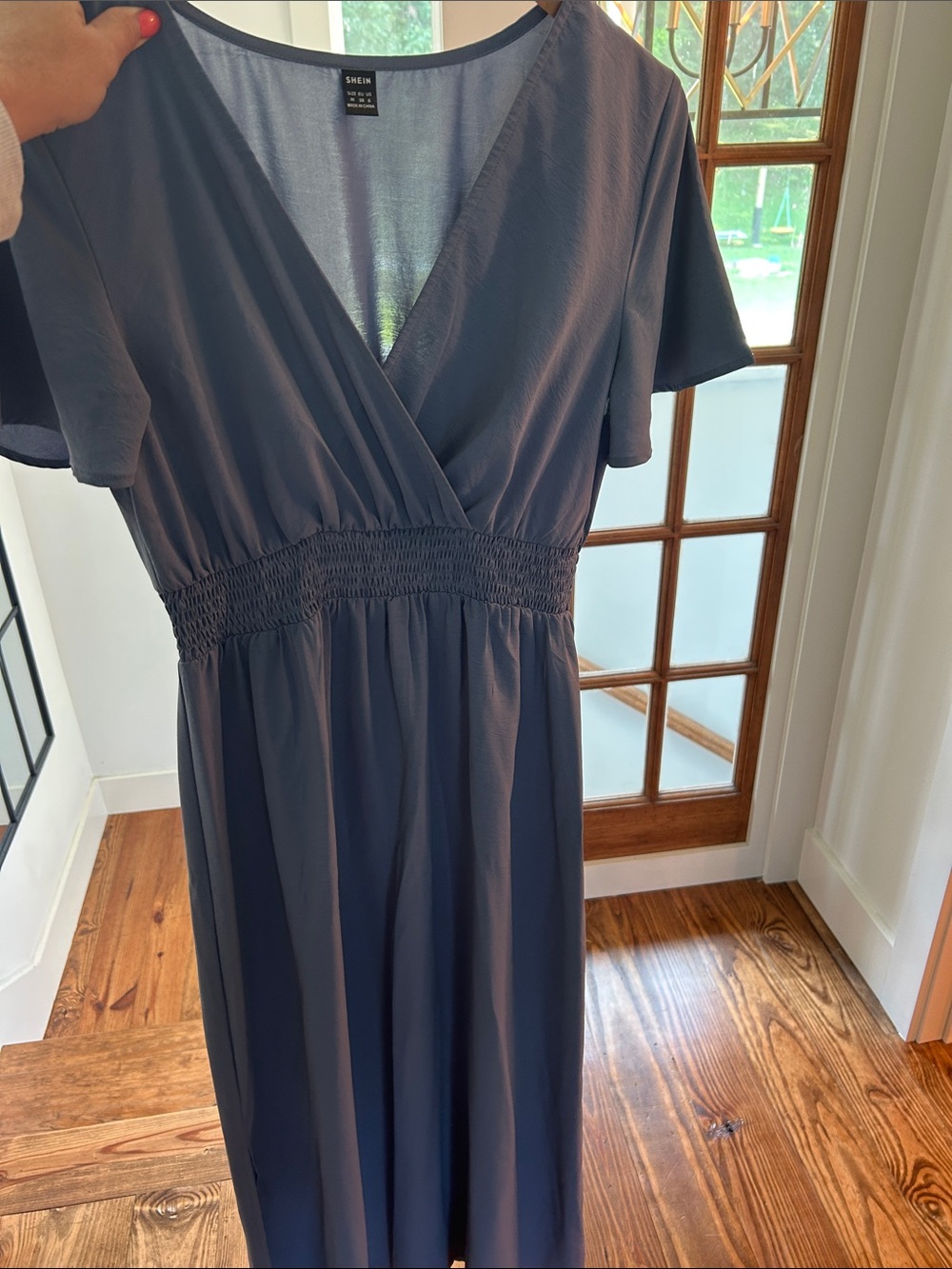 Baby Blue Smocked Waist V-Neck Midi Dress - Picture 8 of 11
